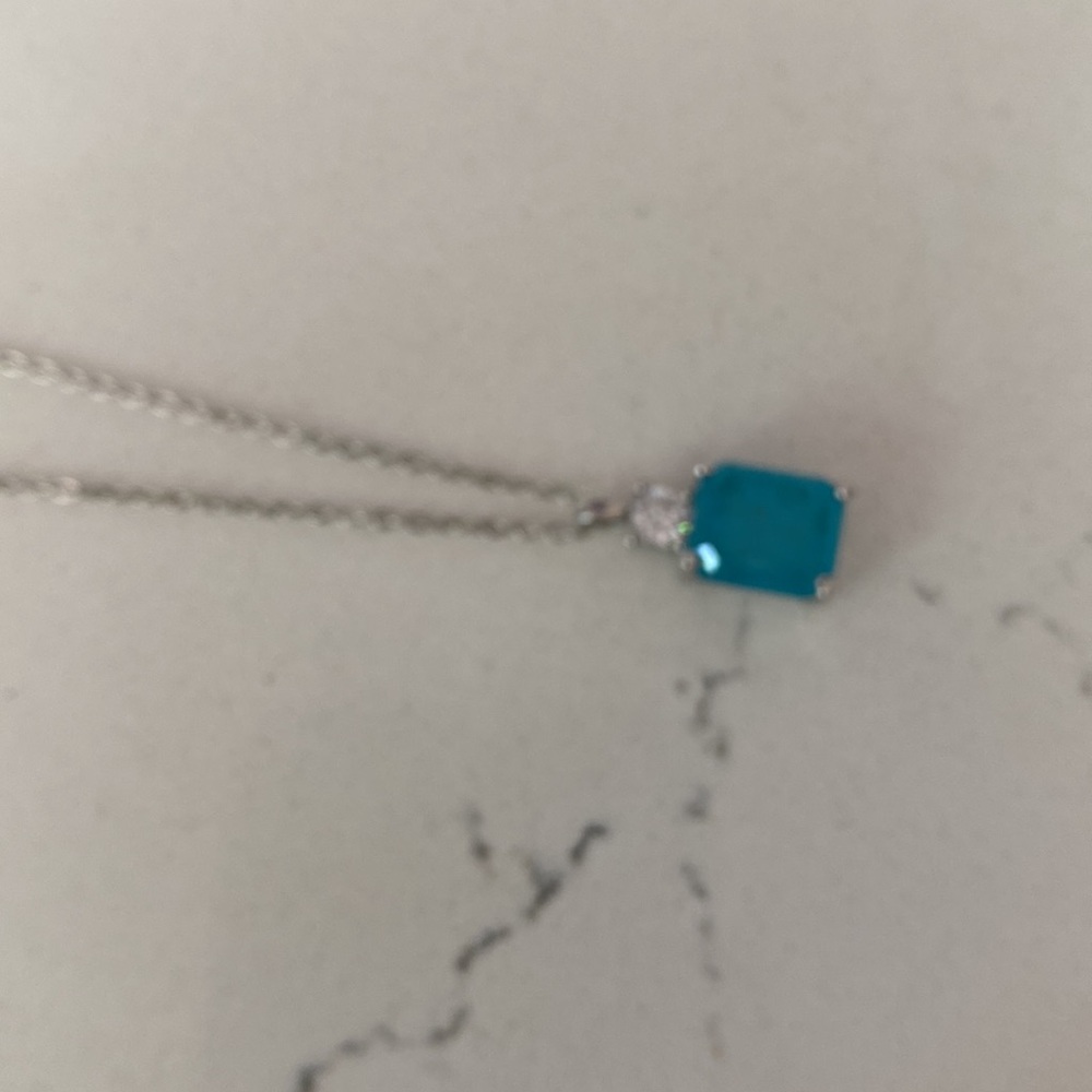Genuine Pariba Pendant Necklace Emerald shaped stone 925 silver - Picture 3 of 4